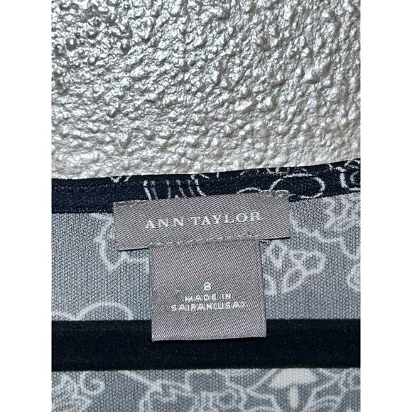 Ann Taylor Black White Tan Faux Wrap Midi Dress – Size 8 Professional Office - Picture 8 of 13